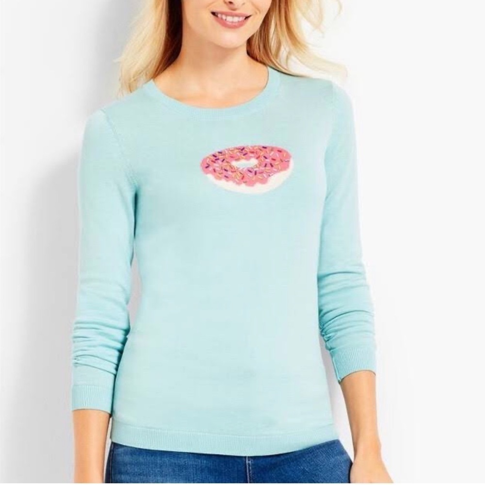 Talbots Blue Sprinkle Donut Sweater Crewneck 3/4 Sleeve Women Size S